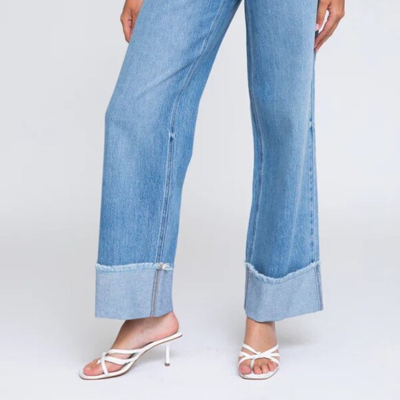 NEW REWASH Extreme Raw Cuff Wide Leg Jeans in medium indigo for women 825 2t7 - Picture 3 of 9